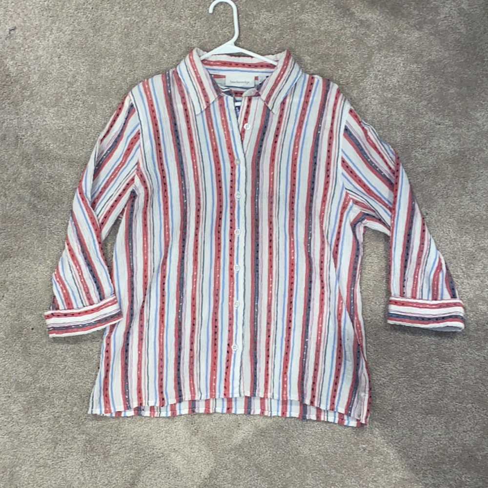 Breckenridge pink, blue, and white striped button down
